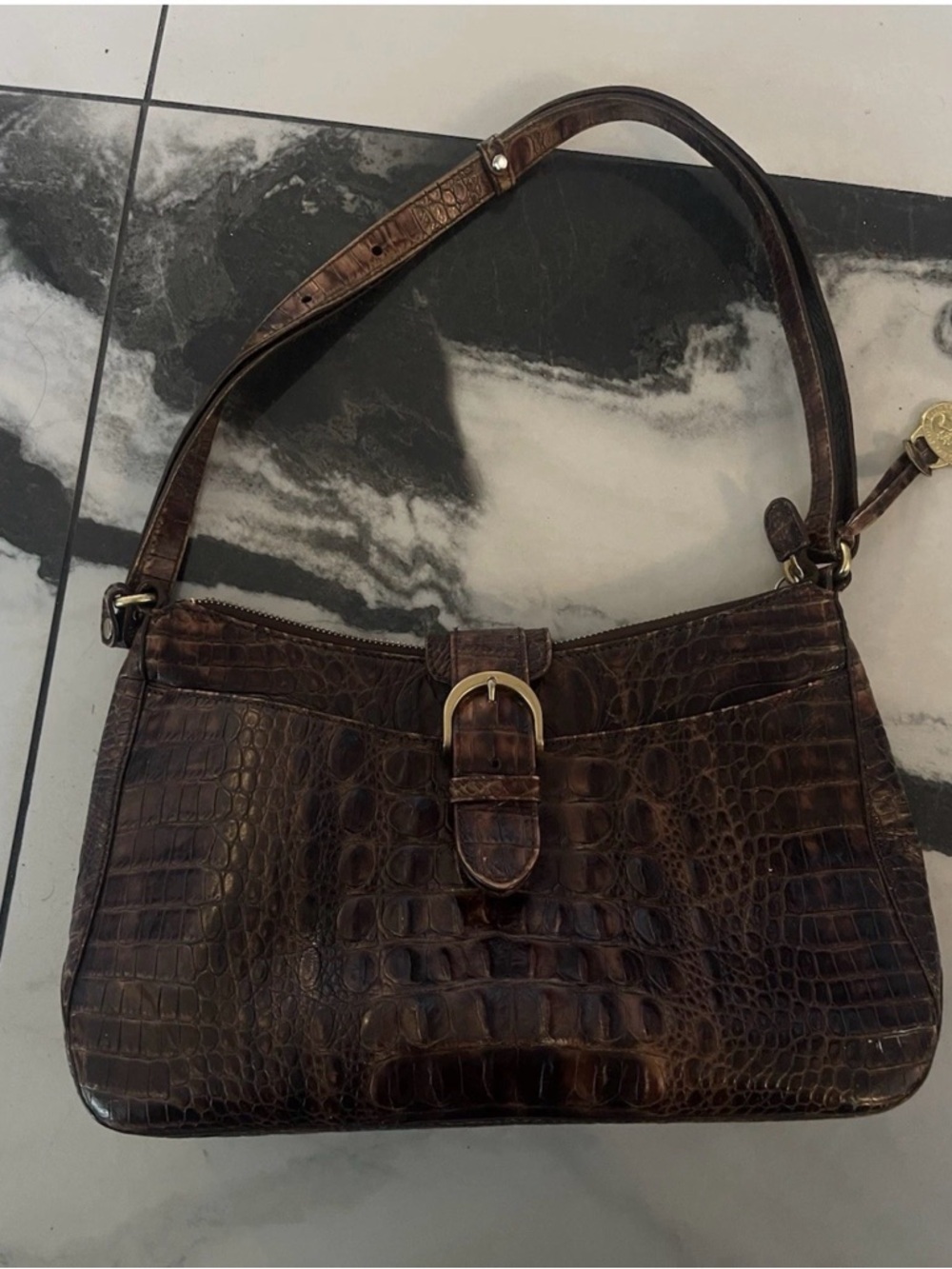 Brahmin Dark Brown Croc-Embossed Leather Shoulder Bag - Picture 10 of 10